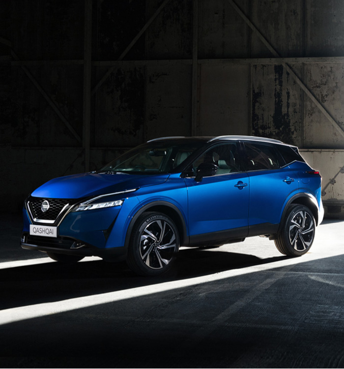 Blue Nissan Qashqai in a warehouse
